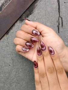Maroon Cat Eye Nails
