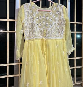 Lemon yellow Georgette Anarkali