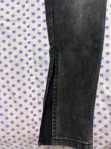 Ankle Slit Skinny Fit Grey Jeans