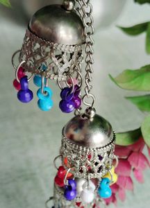 Long Silver Jhumka Earrings.