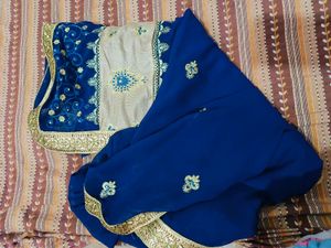 Blue Embroidered Saree with ready blouse