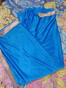 Blue Saree with Gold Border