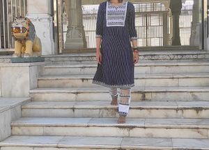 Beautiful Blue White Lineing.. Kurta Set..