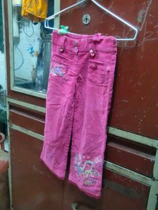 Pink Embellished Corduroy Pants