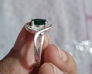 Real Silver Emerald Green Stone Ring