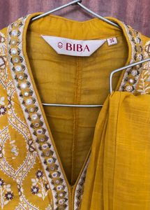 BIBA Yellow Printed Kurta Set