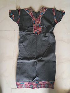 &#34;Women&#39;s Black Cotton Kurti with Colorful Embroide