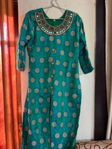Teal & Gold Embellished Kurti