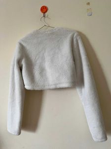 White Fuzzy Bolero with Red Bow
