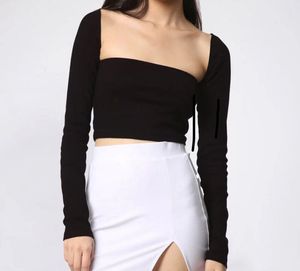Black Square Neck Long Sleeve Crop Top