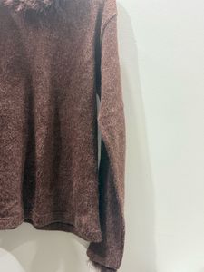 Brown Knit Top Fur Trim