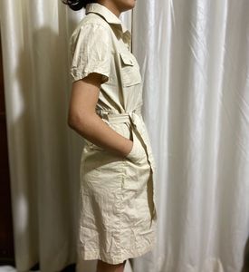 Cream Belt Button Down Dress