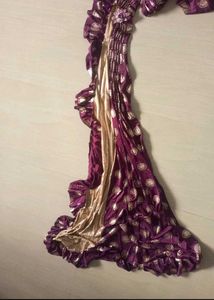 Purple &amp; Gold Satin Silk Printed Saree