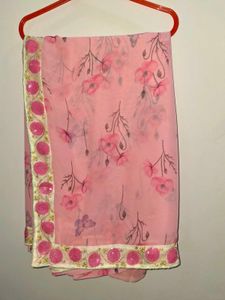 Pink Floral Saree with Sequin Border