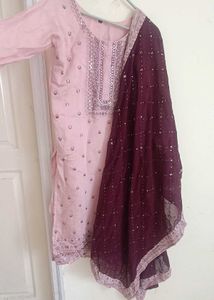 Elegant pink and wine Kurta Set