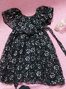 Black net embroidered ethnic and casual frock ❤