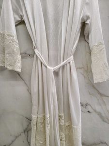 White Lace Trim Satin Night Robe