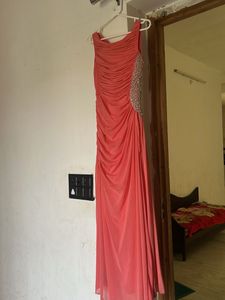 Coral Formal Gown with Embellishments