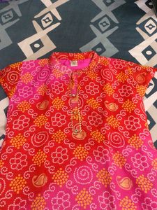 Pink &amp; Red Bandhani Print Dress