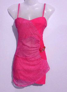 PINK BELLY CUT STYLE NET DRESS FOR WOMEN