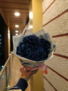 Elegant Blue Ribbon Rose Bouquet