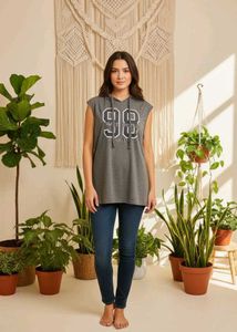 Gray Sleeveless Hoodie T-Shirt