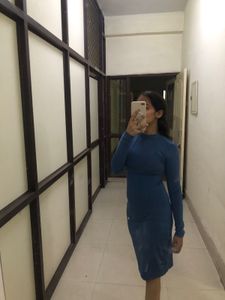 Ribbed Blue/Teal Long Sleeve Dress