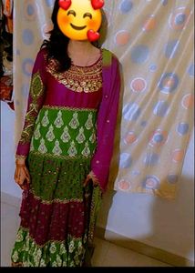 💚💜 Purple And Green Wedding Beautiful Long Frock