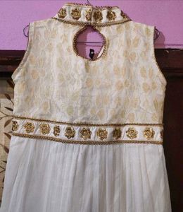 Elegant White &amp; Gold Anarkali Dress