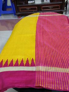 Yellow Georgette saree With Temple Border