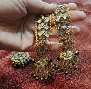 Black N Golden Jhumki And Maangtika Set