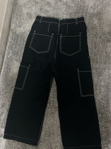 Black Wide Leg Contrast Stitch Pants