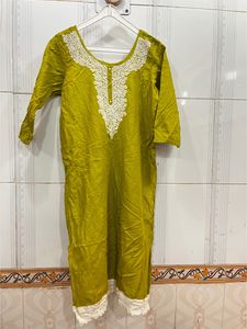 Green Pure Cotton Embroidered Kurti