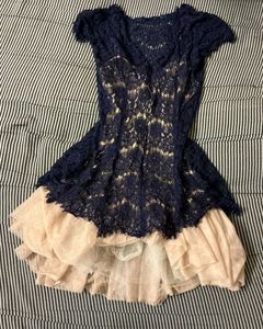 Navy Lace Layered Dress