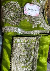 Olive Green Women Designer Kurta, Dupata &amp; Bottom