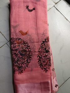 Pink Bird Print Saree