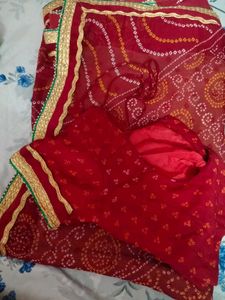 2 Red Bandhani Chunri Saree