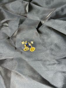 Blue Jhumka Earrings and silver stoned stud