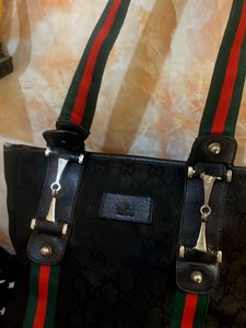 Gucci Vintage Black GG Canvas Tote Bag