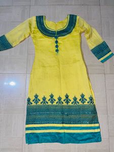 Yellow &amp; Teal Salwar Kameez