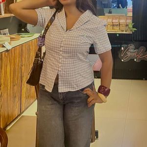 Blue Plaid Button-Down Top