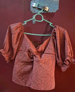 Spotted Puff Sleeve Top