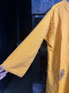 Mustard Embroidered Kurti