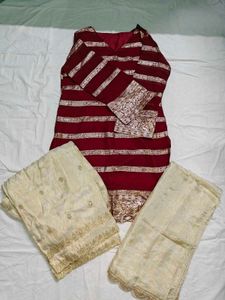 Maroon And Cream Pakistani Suit