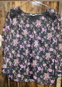 Navy Floral Sheer Top✨