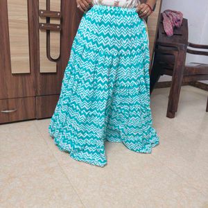 Teal & White Chevron Tiered Maxi Skirt