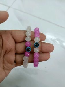 Evil Eye White And Purple Beads Bracelet Combo