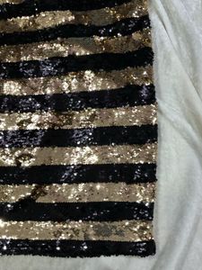 Gold Sequin Striped Knee Length Dress