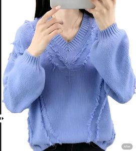 New With Tag Korean ruffled Stylish Blue Knit Swea