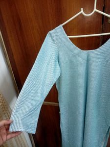 Sky Blue Glitter Silver And Blu Kurta Set